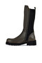 Khaki Leather Women's Flat Boots 01Wt0803 - 3