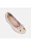 Women's Beige Desacomfort Bowknot Wedge Heeled Leather Ballerinas - 7