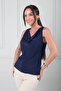 Women's Degaje Collar Sleeveless Crepe Satin Blouse Slim Fit - 3