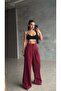 Belted Lace Detailed Palazzo Trousers - Burgundy - 4