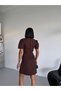 Women's Round Neck Balloon Sleeve Draped Atlas Fabric Dress - 7