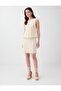 Stone Linen Blended Short Skirt with Lace Detail