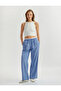 Pocketed Double Waist Detail Cotton Viscose Fabric Plain Wide-Leg Trousers
