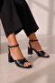 Genuine Leather Black Cross-Strapped Ankle Strap Heeled Women's Sandals - 2