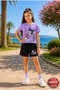 Kuromi Printed Girls' Shorts T-Shirt Set - 100% Cotton Summer Top and Bottom Set - 6
