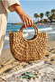 Moss - Water Hyacinth Natural Hand Knitted Lined Straw Bag Small - 5