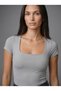 Women's Square Neck Short Sleeve Snap Fastener Body Slim Fit Tight Fit Lycra Bodysuit - 2