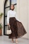 Side Zipper Patterned Lined Chiffon Skirt -Khaki - 5