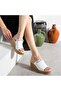 Women's White Lightweight Cork Sole Buckle Wedge Heel Sabo Slippers 7 cm
