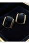 Black Rectangular Shaped Luxury Steel Earrings - 3
