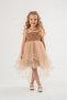 Polka Dot Pattern Girl's Evening Dress with Ruffle Sleeves Detail