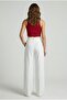 Women's White High Waist Pleated Wide Leg Palazzo Pants - 2