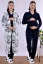 Effortt Navy Blue Maternity Pajama Set with Dressing Gown