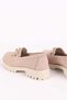 Women's Genuine Leather Buckle Detailed Casual Moccasin Loafer Shoes Suede Beige - 3