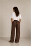 Women's elastic waist square pocket loose pants - dark brown - 3