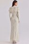 Exclusive Hijab Evening Dress with Pearl and Sequin Pattern Cream 1090 - 5
