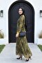 Ethnic Pattern Skirt with Segmented Lining Chiffon Dress - Oil Green - 3
