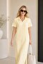 Yellow Butter Yellow Polo Neck Modal Fabric Slit Long Dress - 2