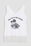 Women's V Neck Sleeveless Beach Printed Tassels Slim Stretchy Beach Dress - 2