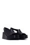 Women's Black Wedge Heeled Leather Comfort Sandals 26Sfd342518 - 2