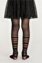 Girl's Black Pretty Stripe Star Pantyhose - 2