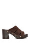 Women's Brown Thick Heeled Suede Leather Slippers 26Sfd240210