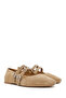 Women's Mink Double Buckle Suede Leather Ballerinas 26Pfd270010 - 2