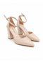 Nude Skin 8.5 cm Belted Pointed Toe Stiletto Thick Heel Women's Shoes - 4