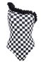 Queen Bw|b Floral Black and White Checkerboard Patterned Children's Swimsuit