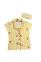 Girl's Cotton Milan Fabric Yellow Cherry Patterned Shirt Collar Buttoned Sleep Band Short Sleeve Pajama Set - 5