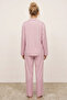 Pink Striped Patterned Knit Buttoned Cotton Pajama Set 7976 - 3