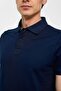 Navy Blue Slim Plain Zippered Polo Collar T-Shirt - 3