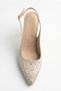 Women's Beige Stone Fabric Pointed Toe Open Back 7 cm Thin Heel Stiletto Evening Dress Heeled Shoes 1352 - 3