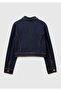 Women's Navy Blue Cotton Blend Zippered Patched Pocket Denim Jacket - 3