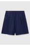 Women's Navy Blue 100% Linen Back Waist Elastic Pleated Relax Fit Bermuda Shorts - 2
