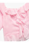 Ruffled Lace Detail Square Neck Crop Balloon Sleeve Chiffon Shirt - 5
