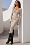 Stone Color Square Collar Knitwear Long Dress Mg1719