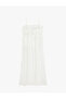 Sleeveless Cotton Embroidered Scalloped Square Neck Strap Long Nightdress - 5