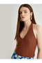 U Collar Crop Tank Top - Halter Neck Textured