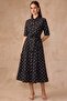 Button Closure Polka Dot Patterned Cotton Dress Black 9466-E - 5