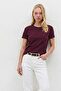 Women's Crew Neck Loose Basic Claret Red T-Shirt - 4