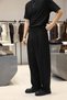 Men's Super Baggy Pleated Wide Leg Gabardine Trousers Black - 5