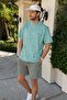 Mint Green Crew Neck Printed Men's T-Shirt 6093