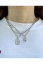 Women's Silver Color 3 Pieces Enamel Heart Chain Necklace Set