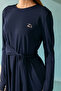 Waist Tie Swimsuit Suit Navy Blue - 6