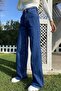 Lenora Dark Blue Lycra Super High Waist Palazzo Loose Jean Trousers - 2