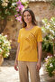 Women's Plus Size Lycra Glitter Printed Short Sleeve Mother T-Shirt Blouse - Mustard - 4