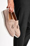 Genuine Leather Men's Loafer Shoes Beige Suede Daily Comfortable Casual Moccasins with Tassels Siena - 4