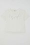 Girl's Crop T-Shirt with Stone Bow Print, Ages 7-12, Ecru - 7