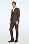 Men's Brown Linen Trend Striped Slim Fit Pointed Collar Double Breasted Suit - 4